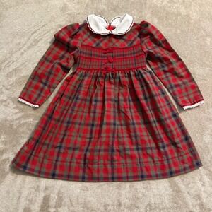 A Little Angel Toddler Girls Red Plaid Smocked Christmas Dress Size 4T Holiday